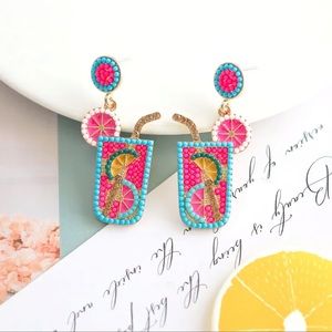 Tropical Pink & Turquoise Lemonade Drop Earrings